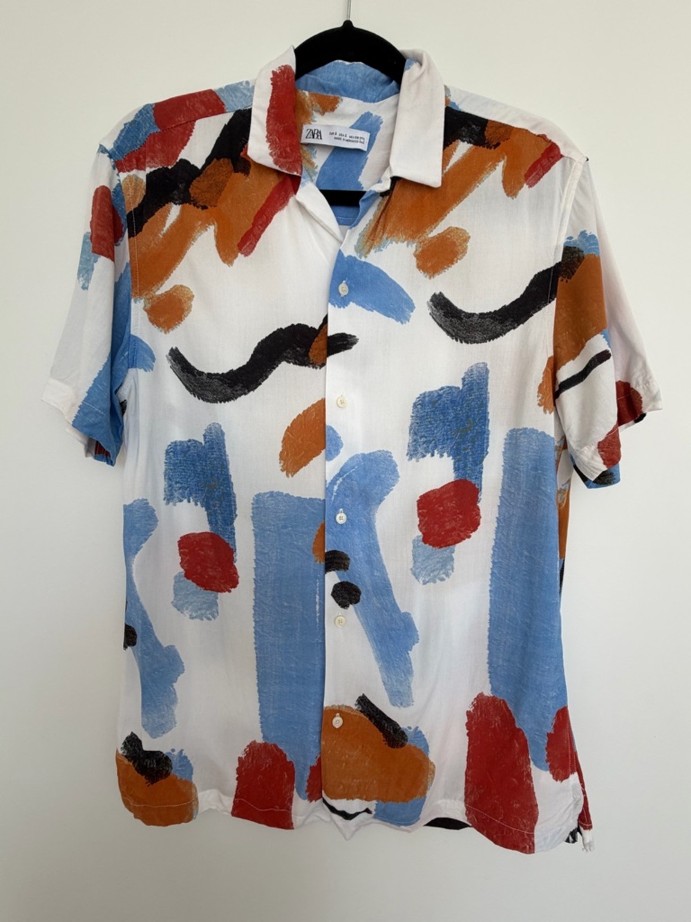 Zara White Abstract Print Short-Sleeve Shirt
